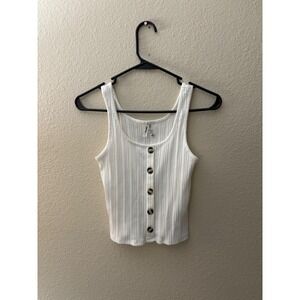 Mudd Womens White Ribbed Knit Button Front Scoop Neck Tank Top S A1069